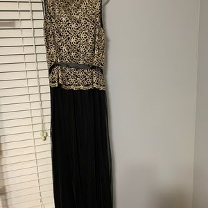 Gold Lace over Black Chiffon Dress with belt